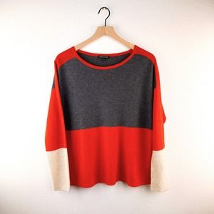 Eileen Fisher Color Block Merino Wool Blend Lightweight Sweater, Small